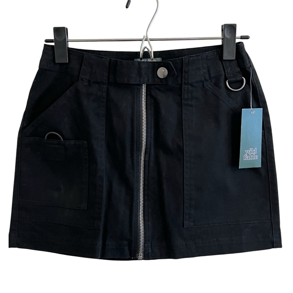 NWT Wild Fable Black Utility Micro Mini Skirt Zipper XXS Pockets Full Zip Front